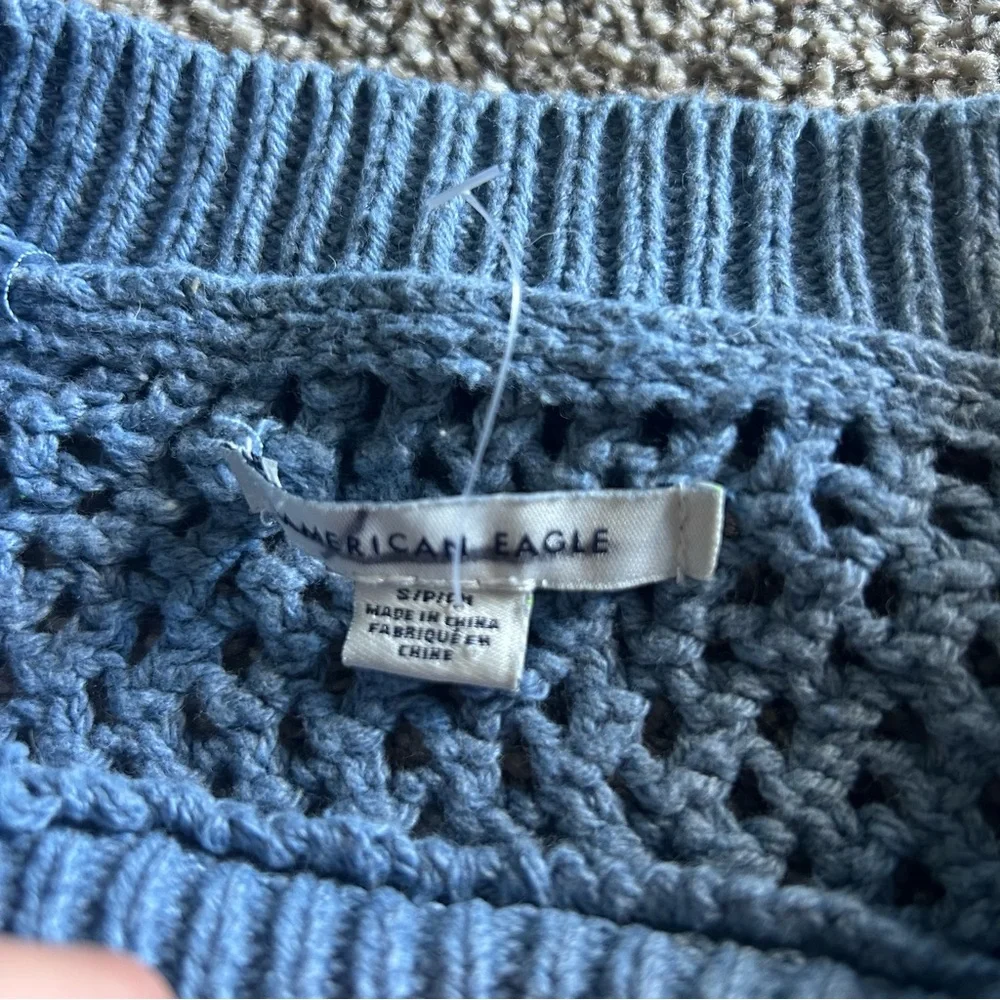 [American Eagle] Knit Cropped Blue Sweater w Balloon Sleeves